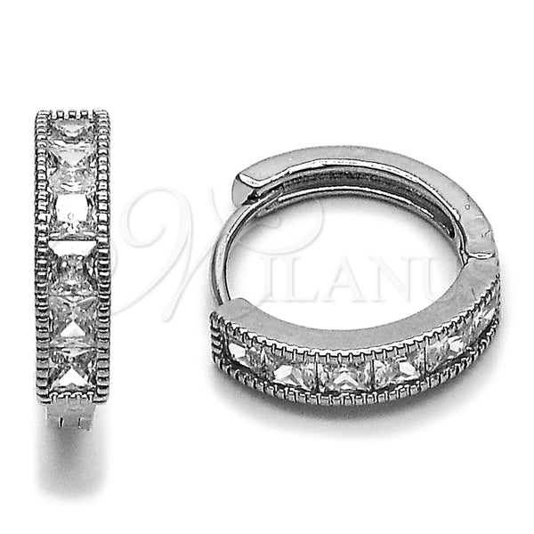 Argolla Huggie 02.282.0154.18 Rodio Laminado, con Zirconia Cubica Blanca, Pulido, Rodinado