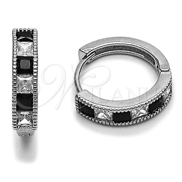 Argolla Huggie 02.282.0154.1.18 Rodio Laminado, con Zirconia Cubica Negro y Blanca, Pulido, Rodinado