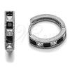 Argolla Huggie 02.282.0154.1.18 Rodio Laminado, con Zirconia Cubica Negro y Blanca, Pulido, Rodinado