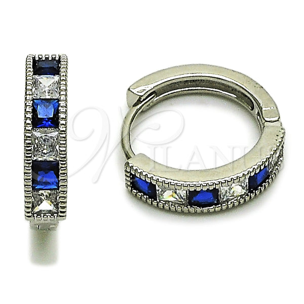 Argolla Huggie 02.282.0154.2.18 Rodio Laminado, con Zirconia Cubica Blanca y Zafiro Azul, Pulido, Rodinado