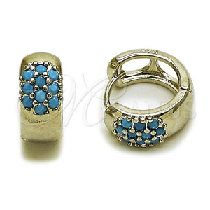 Argolla Huggie 02.282.0155.14 Rodio Laminado, Diseño de Flor y Cluster, con Zirconia Cubica Turquoise, Pulido, Rodinado