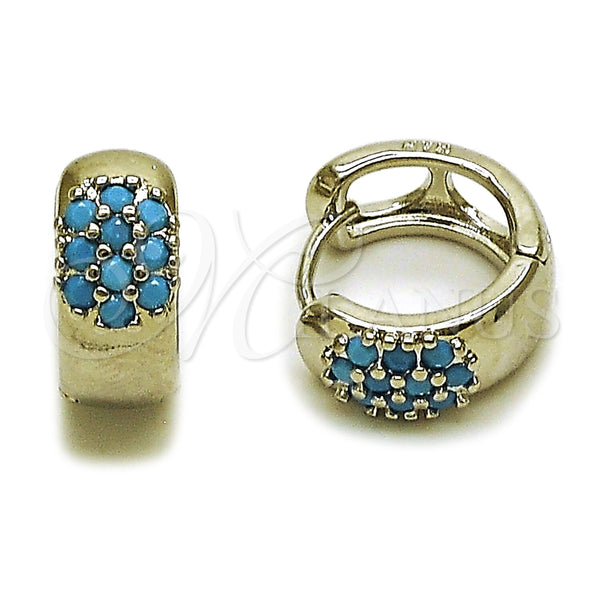 Argolla Huggie 02.282.0155.14 Rodio Laminado, Diseño de Flor y Cluster, con Zirconia Cubica Turquoise, Pulido, Rodinado