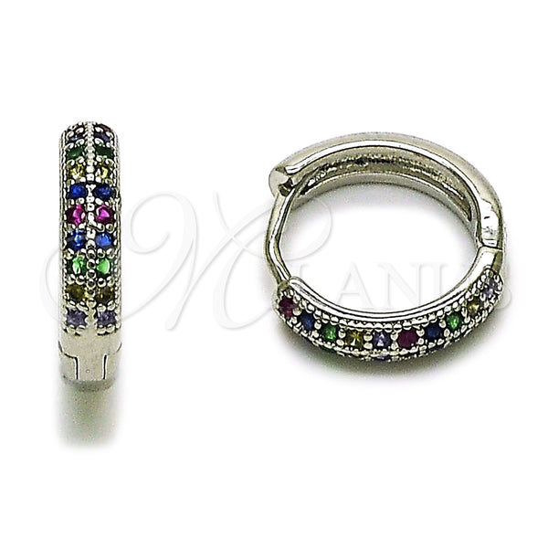 Argolla Huggie 02.282.0157.15 Rodio Laminado, con Zirconia Cubica Multicolor, Pulido, Rodinado