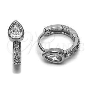Argolla Huggie 02.282.0159.15 Rodio Laminado, Diseño de Gota, con Zirconia Cubica Blanca, Pulido, Rodinado