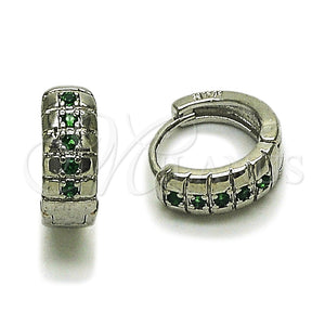 Argolla Huggie 02.282.0160.14 Rodio Laminado, con Zirconia Cubica Verde, Pulido, Rodinado