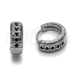 Argolla Huggie 02.282.0160.1.14 Rodio Laminado, con Zirconia Cubica Negro, Pulido, Rodinado