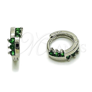 Argolla Huggie 02.282.0162.10 Rodio Laminado, con Zirconia Cubica Verde, Pulido, Rodinado