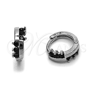 Argolla Huggie 02.282.0162.2.10 Rodio Laminado, con Zirconia Cubica Negro, Pulido, Rodinado