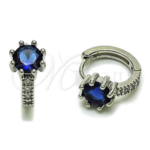 Argolla Huggie 02.282.0163.14 Rodio Laminado, con Zirconia Cubica Zafiro Azul y Micro Pave Blanca, Pulido, Rodinado