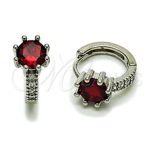 Argolla Huggie 02.282.0163.1.14 Rodio Laminado, con Zirconia Cubica Rubi y Micro Pave Blanca, Pulido, Rodinado