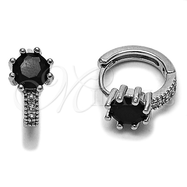 Argolla Huggie 02.282.0163.2.14 Rodio Laminado, con Zirconia Cubica Negro y Micro Pave Blanca, Pulido, Rodinado