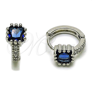 Argolla Huggie 02.282.0164.14 Rodio Laminado, con Zirconia Cubica Zafiro Azul y Micro Pave Blanca, Pulido, Rodinado