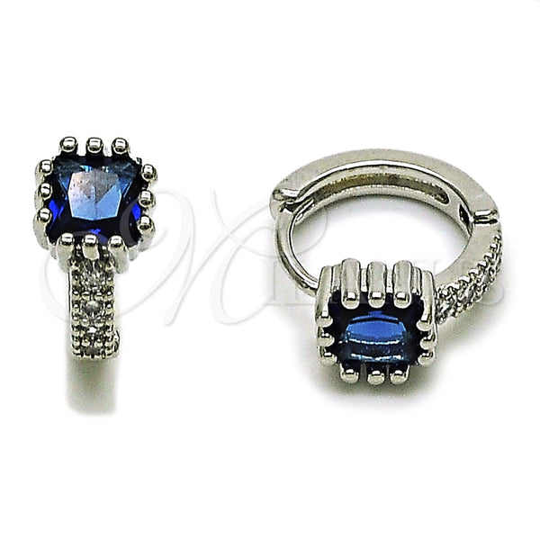 Argolla Huggie 02.282.0164.14 Rodio Laminado, con Zirconia Cubica Zafiro Azul y Micro Pave Blanca, Pulido, Rodinado