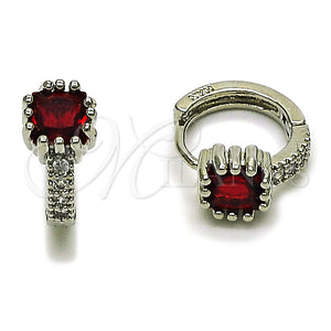 Argolla Huggie 02.282.0164.1.14 Rodio Laminado, con Zirconia Cubica Rubi y Micro Pave Blanca, Pulido, Rodinado