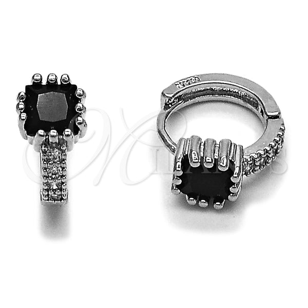 Argolla Huggie 02.282.0164.2.14 Rodio Laminado, con Zirconia Cubica Negro y Micro Pave Blanca, Pulido, Rodinado