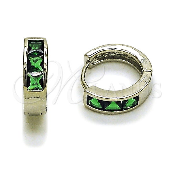 Argolla Huggie 02.282.0165.14 Rodio Laminado, con Zirconia Cubica Verde, Pulido, Rodinado