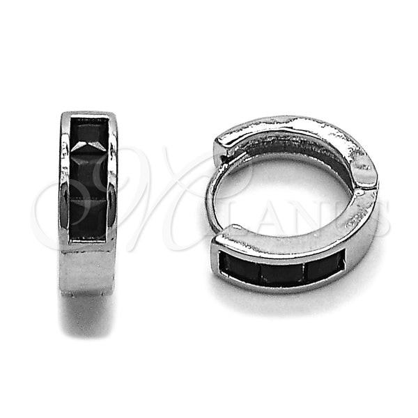 Argolla Huggie 02.282.0165.1.14 Rodio Laminado, con Zirconia Cubica Negro, Pulido, Rodinado