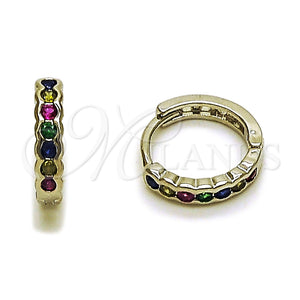 Argolla Huggie 02.282.0166.12 Rodio Laminado, con Zirconia Cubica Multicolor, Pulido, Rodinado