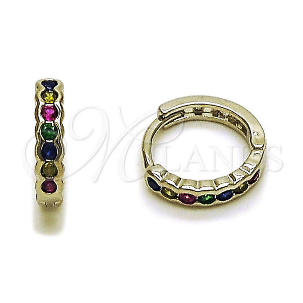 Argolla Huggie 02.282.0166.12 Rodio Laminado, con Zirconia Cubica Multicolor, Pulido, Rodinado