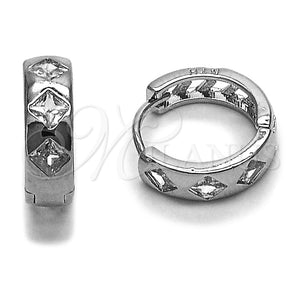 Argolla Huggie 02.282.0167.15 Rodio Laminado, Diseño de Flecha, con Zirconia Cubica Blanca, Pulido, Rodinado