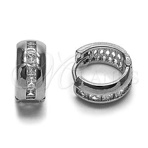 Argolla Huggie 02.282.0168.14 Rodio Laminado, con Zirconia Cubica Blanca, Pulido, Rodinado