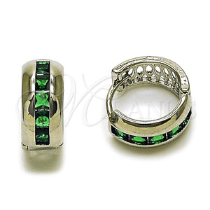 Argolla Huggie 02.282.0168.1.14 Rodio Laminado, con Zirconia Cubica Verde, Pulido, Rodinado