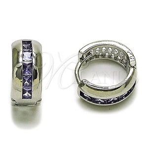 Argolla Huggie 02.282.0168.2.14 Rodio Laminado, con Zirconia Cubica Amatista, Pulido, Rodinado