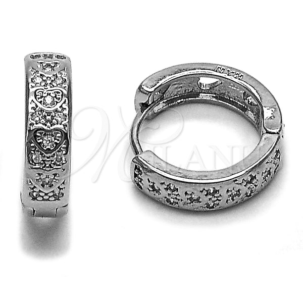 Argolla Huggie 02.282.0169.16 Rodio Laminado, Diseño de Corazón, con Zirconia Cubica Blanca, Pulido, Rodinado