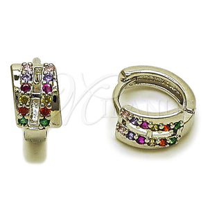 Argolla Huggie 02.282.0170.12 Rodio Laminado, con Zirconia Cubica Multicolor, Pulido, Rodinado