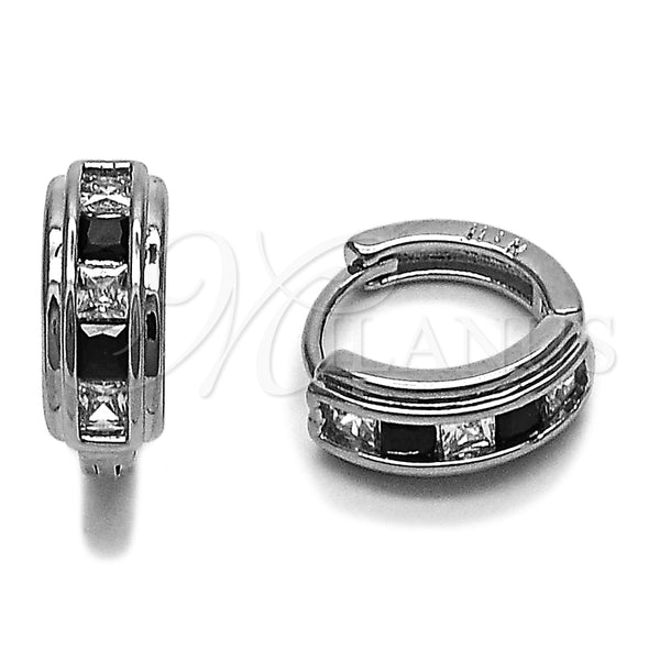 Argolla Huggie 02.282.0171.14 Rodio Laminado, con Zirconia Cubica Negro y Blanca, Pulido, Rodinado