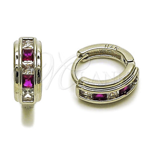 Argolla Huggie 02.282.0171.1.14 Rodio Laminado, con Zirconia Cubica Rubi y Blanca, Pulido, Rodinado