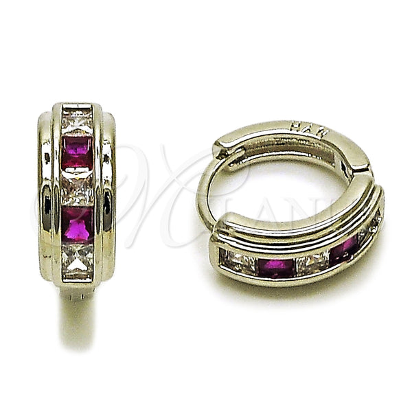 Argolla Huggie 02.282.0171.1.14 Rodio Laminado, con Zirconia Cubica Rubi y Blanca, Pulido, Rodinado