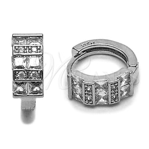 Argolla Huggie 02.282.0174.15 Rodio Laminado, con Zirconia Cubica Blanca y Micro Pave Blanca, Pulido, Rodinado