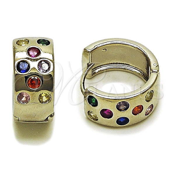 Argolla Huggie 02.282.0175.16 Rodio Laminado, con Zirconia Cubica Multicolor, Pulido, Rodinado