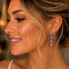 Arete Largo 02.282.0176.1 Rodio Laminado, Diseño de Oja y Cluster, con Zirconia Cubica Blanca y Amatista, Pulido, Rodinado