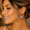 Arete Largo 02.282.0104.1 Rodio Laminado, Diseño de Gota y Corazón, con Zirconia Cubica Blanca y Granate, Pulido, Rodinado