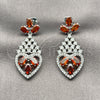 Arete Largo 02.282.0104.1 Rodio Laminado, Diseño de Gota y Corazón, con Zirconia Cubica Blanca y Granate, Pulido, Rodinado