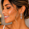 Arete Largo 02.282.0177 Rodio Laminado, Diseño de Flor, con Zirconia Cubica Blanca, Pulido, Rodinado