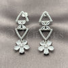 Arete Largo 02.282.0177 Rodio Laminado, Diseño de Flor, con Zirconia Cubica Blanca, Pulido, Rodinado