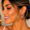 Arete Largo 02.282.0177.1 Rodio Laminado, Diseño de Flor, con Zirconia Cubica Blanca y Granate, Pulido, Rodinado