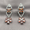 Arete Largo 02.282.0177.1 Rodio Laminado, Diseño de Flor, con Zirconia Cubica Blanca y Granate, Pulido, Rodinado