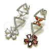 Arete Largo 02.282.0177.1 Rodio Laminado, Diseño de Flor, con Zirconia Cubica Blanca y Granate, Pulido, Rodinado