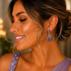 Arete Largo 02.282.0178 Rodio Laminado, Diseño de Gota y Oja, con Zirconia Cubica Blanca y Amatista, Pulido, Rodinado