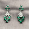 Arete Largo 02.282.0178.1 Rodio Laminado, Diseño de Gota y Oja, con Zirconia Cubica Blanca y Verde, Pulido, Rodinado