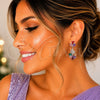 Arete Largo 02.282.0178.2 Rodio Laminado, Diseño de Gota y Oja, con Zirconia Cubica Multicolor y Blanca, Pulido, Rodinado