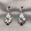 Arete Largo 02.282.0178.2 Rodio Laminado, Diseño de Gota y Oja, con Zirconia Cubica Multicolor y Blanca, Pulido, Rodinado