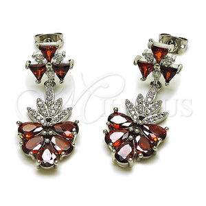 Arete Largo 02.282.0178.3 Rodio Laminado, Diseño de Gota y Oja, con Zirconia Cubica Rubi y Blanca, Pulido, Rodinado