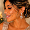 Arete Largo 02.282.0138.1 Rodio Laminado, Diseño de Corazón y Flor, con Micro Pave Blanca y Zirconia Cubica Blanca, Pulido, Rodinado