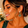 Arete Largo 02.282.0138.2 Rodio Laminado, Diseño de Corazón y Flor, con Micro Pave Blanca y Zirconia Cubica Verde, Pulido, Rodinado