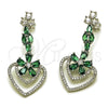 Arete Largo 02.282.0138.2 Rodio Laminado, Diseño de Corazón y Flor, con Micro Pave Blanca y Zirconia Cubica Verde, Pulido, Rodinado